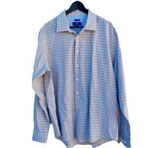 Egara Non-Iron Long‎ Sleeve Button Front Sport Shirt. Blue Check, Size XXL